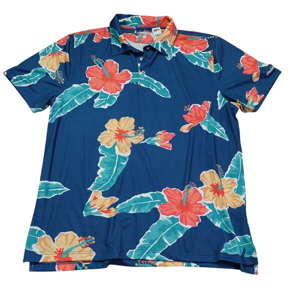 NWT Chubbies Mens The Weekend Polo Shirt Short Sleeve Floral Beach Blue Size XXL - Picture 1 of 9